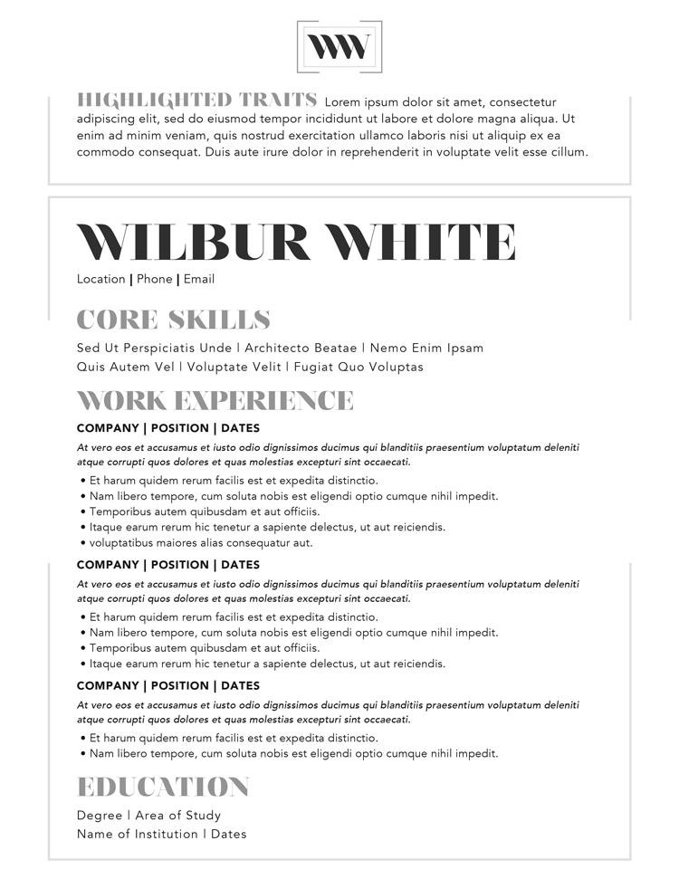 Wilbur White Resume Template